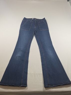 Harper Heritage Women's High  Rise Flare Jeans Front Patch Pockets Stretch Wide